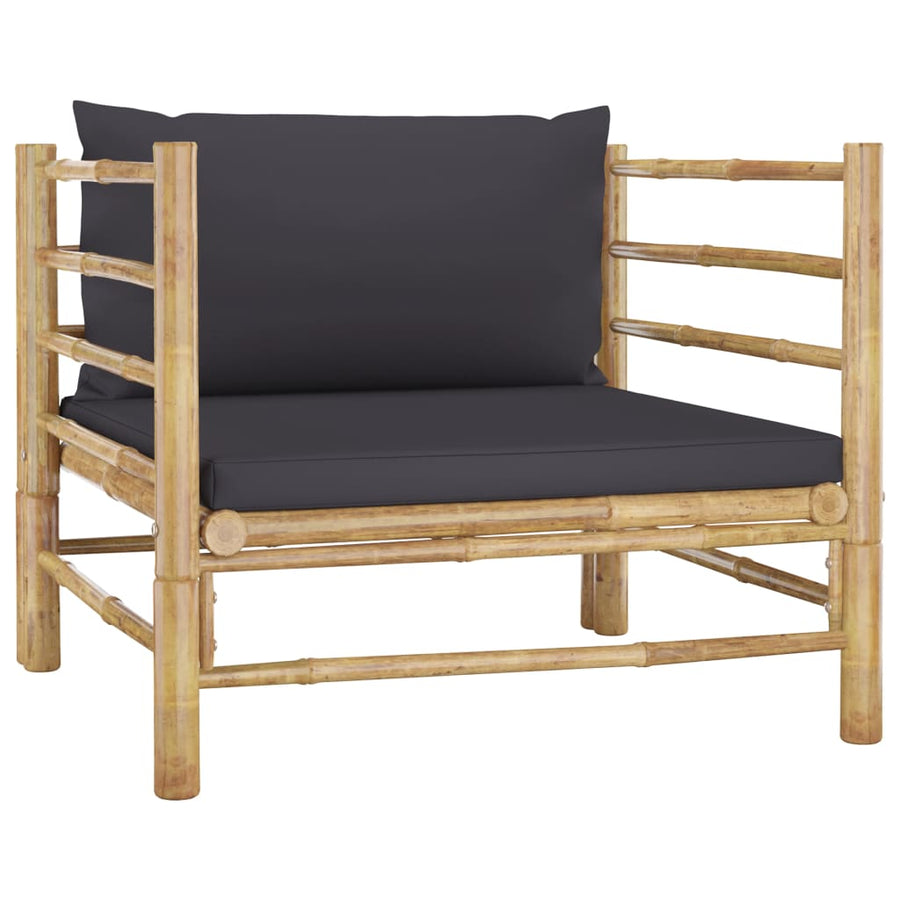 8-Delige Loungeset Met Donkergrijze Kussens Bamboe Donkergrijs 3x hoek + 2x midden + Fauteuil + voetensteun + Tafel