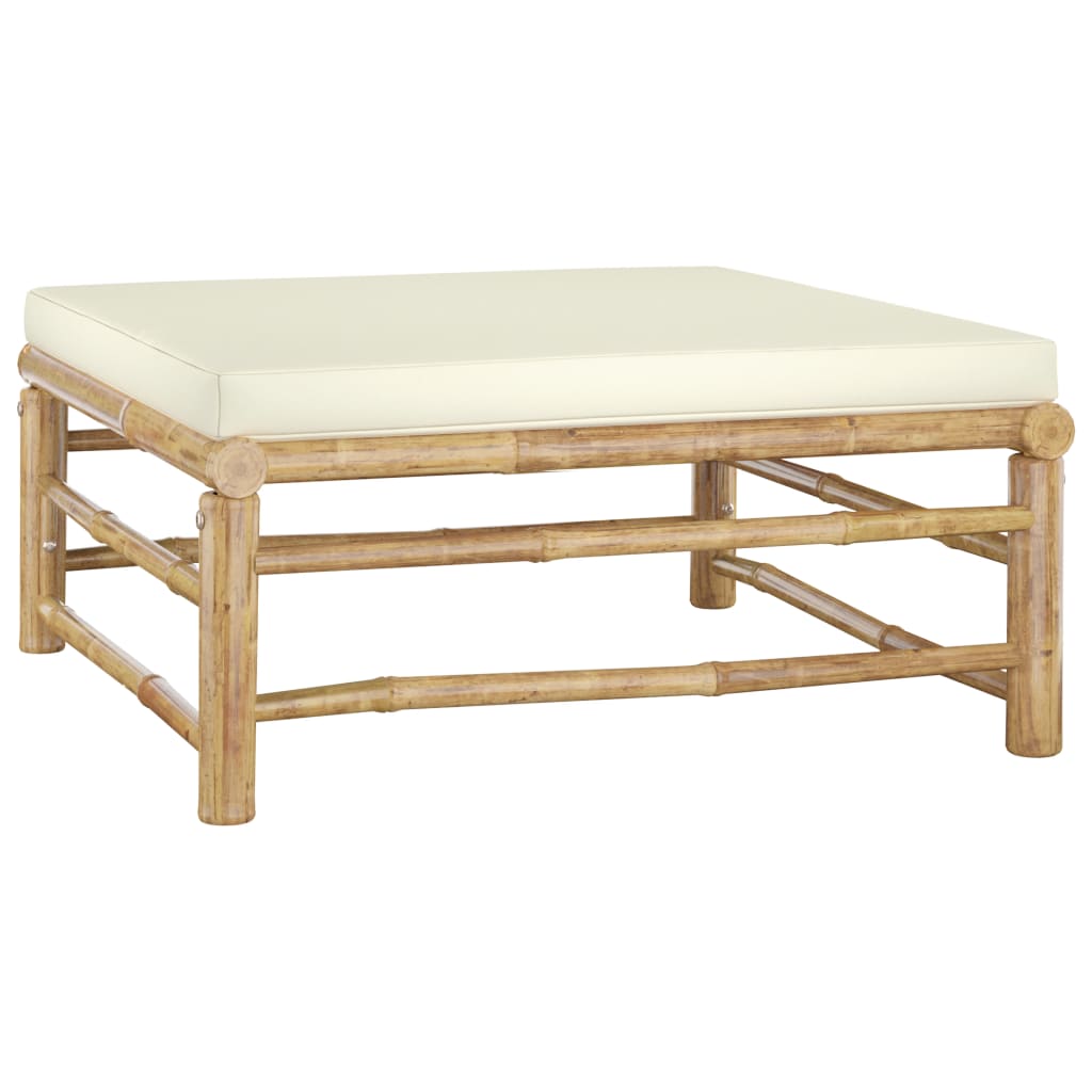 8-Delige Loungeset Met Witte Kussens Bamboe Crème 3x hoek + 3x midden + voetensteun + Tafel