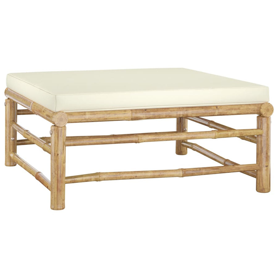 8-Delige Loungeset Met Witte Kussens Bamboe Crème 3x hoek + 3x midden + voetensteun + Tafel