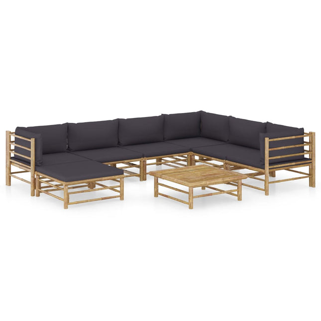 8-Delige Loungeset Met Donkergrijze Kussens Bamboe Donkergrijs 3x hoek + 3x midden + voetensteun + Tafel