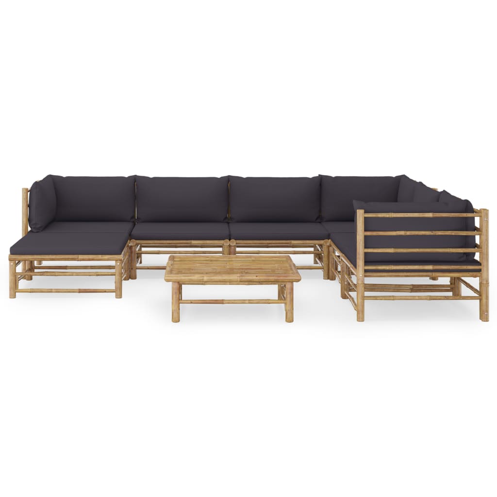 8-Delige Loungeset Met Donkergrijze Kussens Bamboe Donkergrijs 3x hoek + 3x midden + voetensteun + Tafel