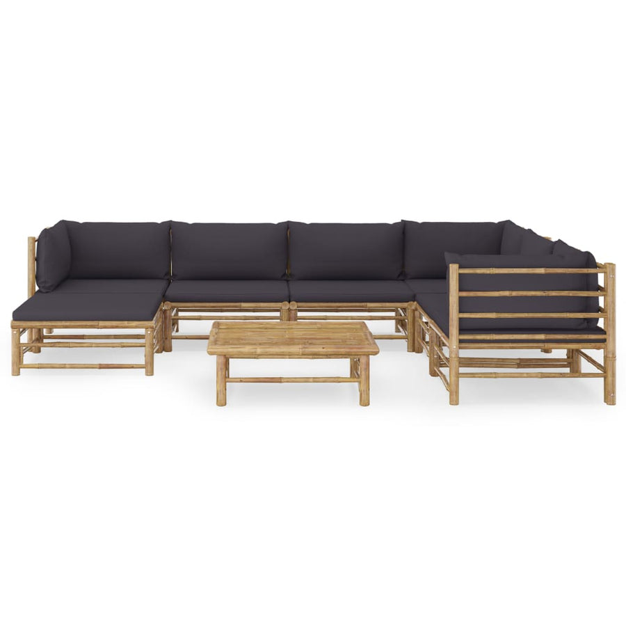 8-Delige Loungeset Met Donkergrijze Kussens Bamboe Donkergrijs 3x hoek + 3x midden + voetensteun + Tafel