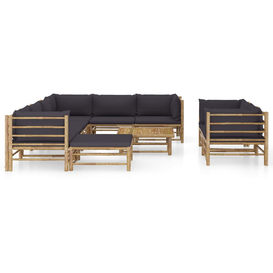 0-Delige Loungeset Met Donkergrijze Kussens Bamboe Donkergrijs 5x hoek + 3x midden + voetensteun + Tafel