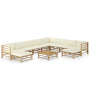 Loungeset 11-delig bamboe crèmewitte kussens