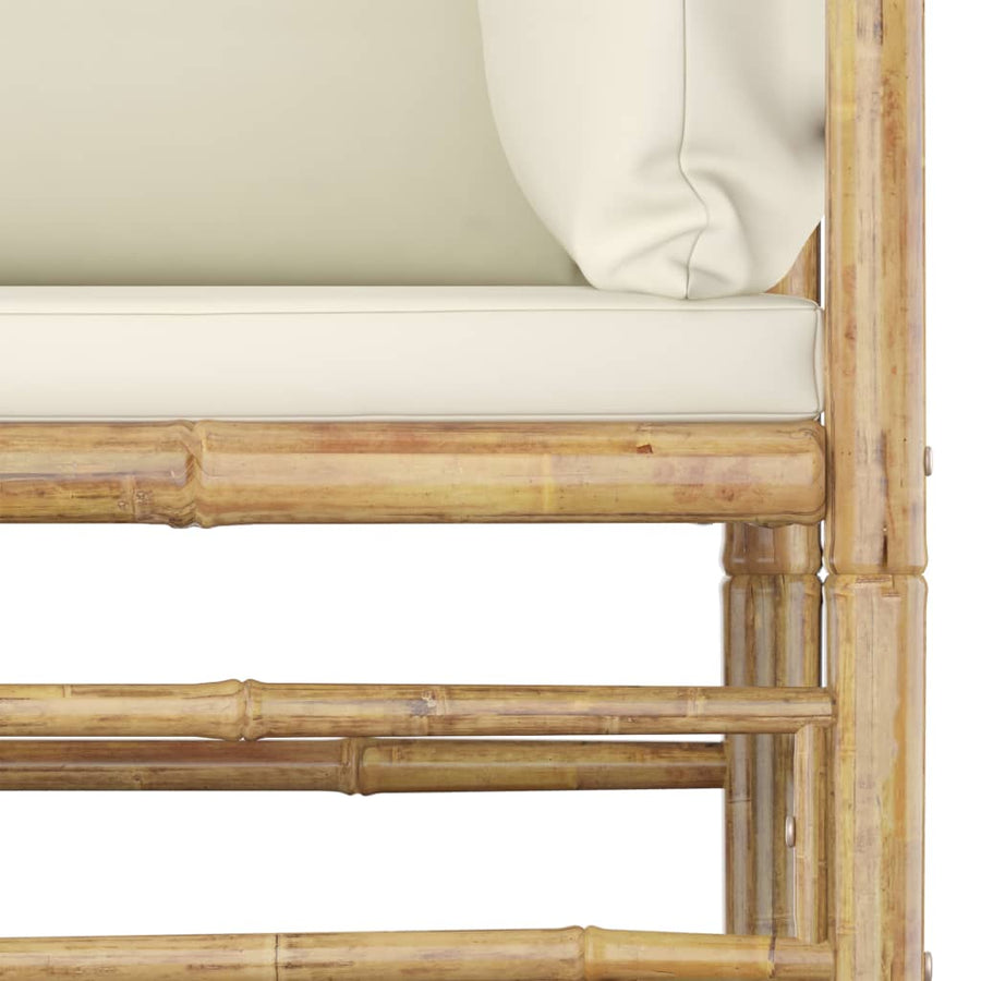 -Delige Loungeset Met Witte Kussens Bamboe Crème 3x hoek + 5x midden + 2x voetensteun + Tafel