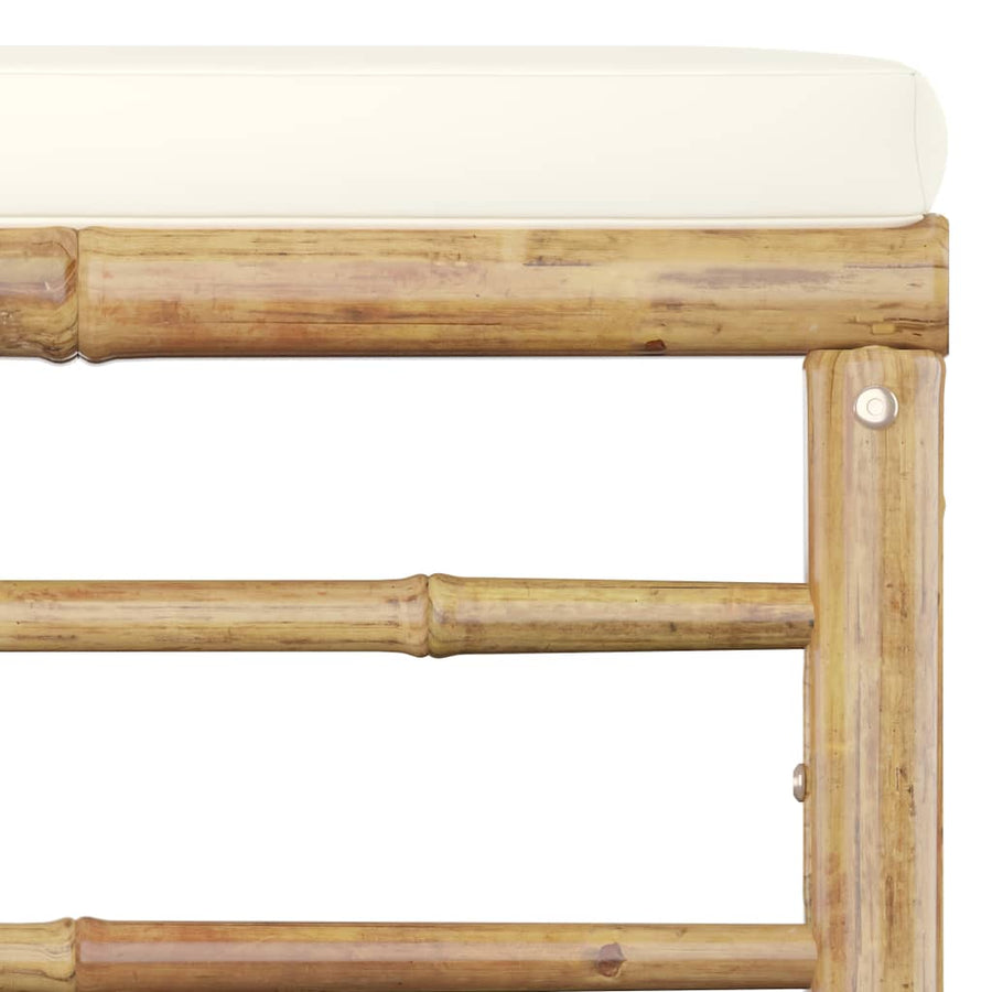 -Delige Loungeset Met Witte Kussens Bamboe Crème 3x hoek + 5x midden + 2x voetensteun + Tafel