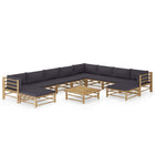 -Delige Loungeset Met Donkergrijze Kussens Bamboe Donkergrijs 3x hoek + 5x midden + 2x voetensteun + Tafel