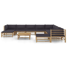 -Delige Loungeset Met Donkergrijze Kussens Bamboe Donkergrijs 3x hoek + 5x midden + 2x voetensteun + Tafel