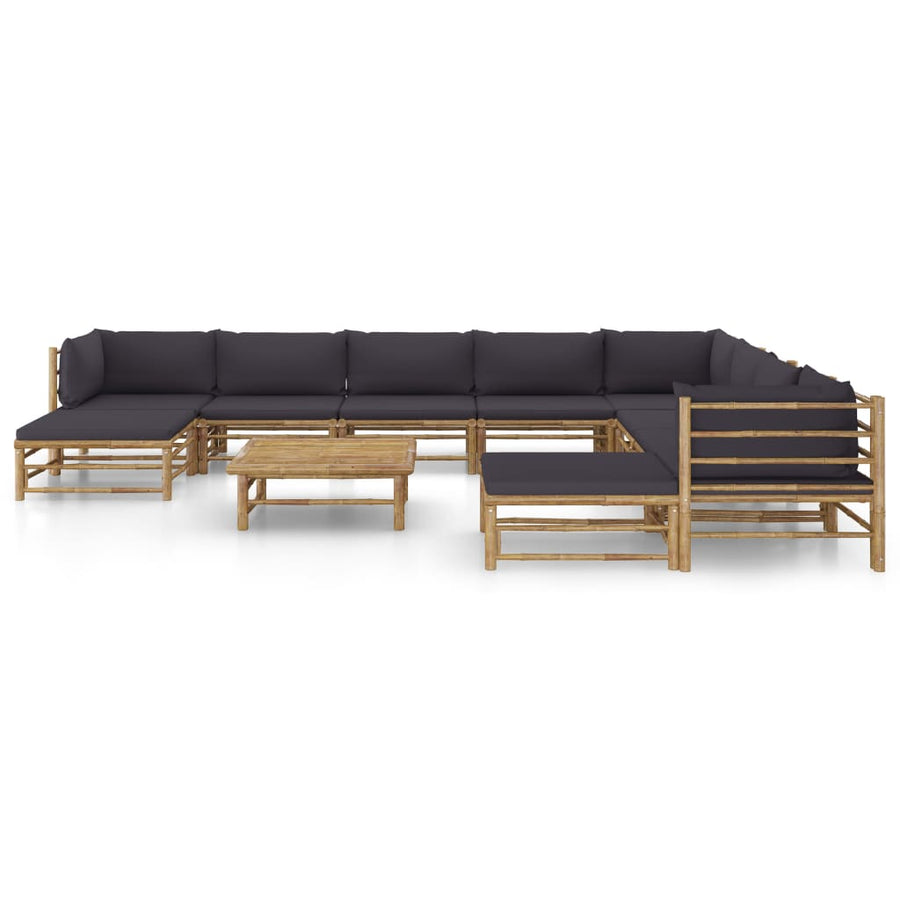 -Delige Loungeset Met Donkergrijze Kussens Bamboe Donkergrijs 3x hoek + 5x midden + 2x voetensteun + Tafel
