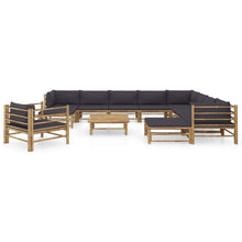 2-Delige Loungeset Met Donkergrijze Kussens Bamboe Donkergrijs 3x hoek + 5x midden + Fauteuil + 2x voetensteun + Tafel