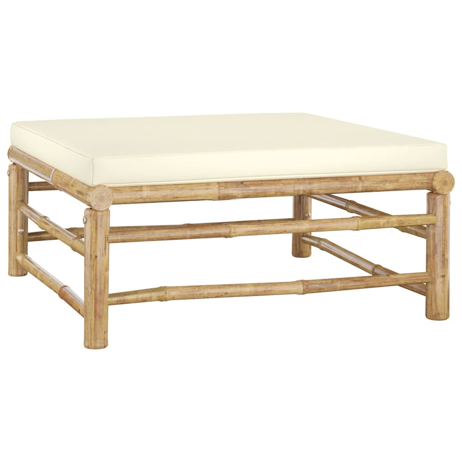 2-Delige Loungeset Met Witte Kussens Bamboe Crème 3x hoek + 5x midden + 2x voetensteun + 2x Tafel