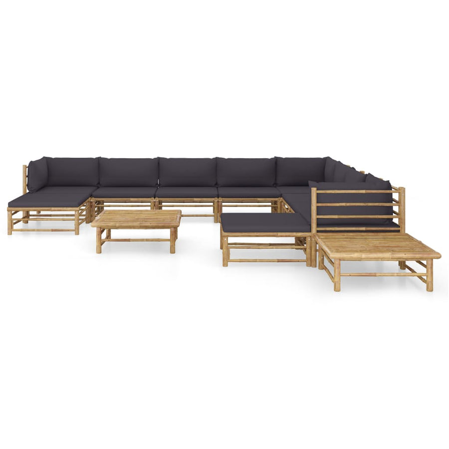 2-Delige Loungeset Met Donkergrijze Kussens Bamboe Donkergrijs 3x hoek + 5x midden + 2x voetensteun + 2x Tafel