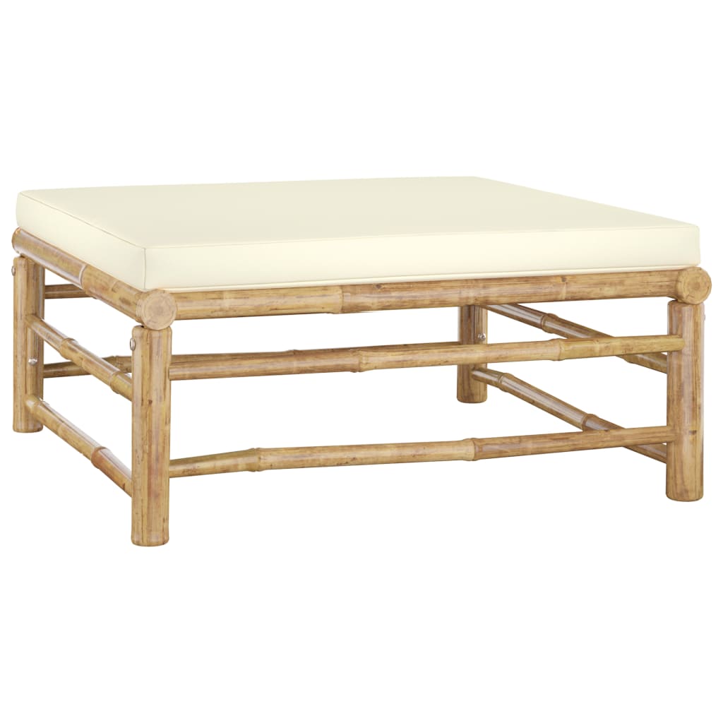 7-Delige Loungeset Met Witte Kussens Bamboe Crème 2x hoek + 2x midden + 2x voetensteun + Tafel