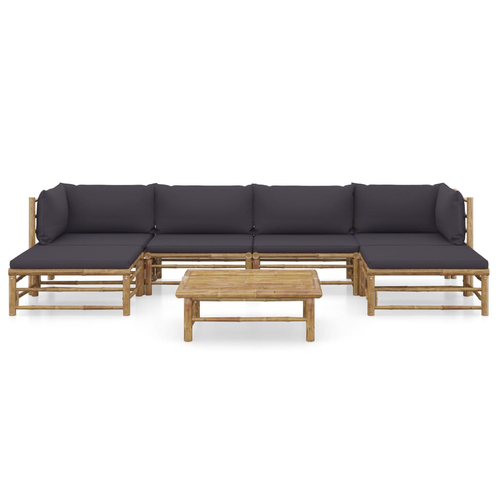 7-Delige Loungeset Met Donkergrijze Kussens Bamboe Donkergrijs 2x hoek + 2x midden + 2x voetensteun + Tafel