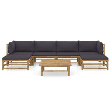 7-Delige Loungeset Met Donkergrijze Kussens Bamboe Donkergrijs 2x hoek + 2x midden + 2x voetensteun + Tafel