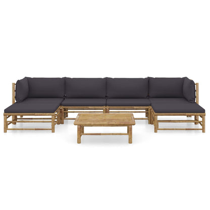 7-Delige Loungeset Met Donkergrijze Kussens Bamboe Donkergrijs 2x hoek + 2x midden + 2x voetensteun + Tafel