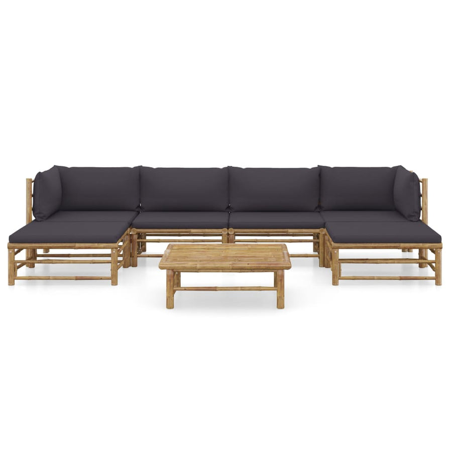 7-Delige Loungeset Met Donkergrijze Kussens Bamboe Donkergrijs 2x hoek + 2x midden + 2x voetensteun + Tafel