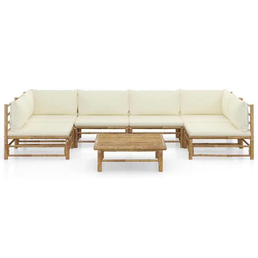 7-Delige Loungeset Met Witte Kussens Bamboe Crème 2x hoek + 4x midden + Tafel