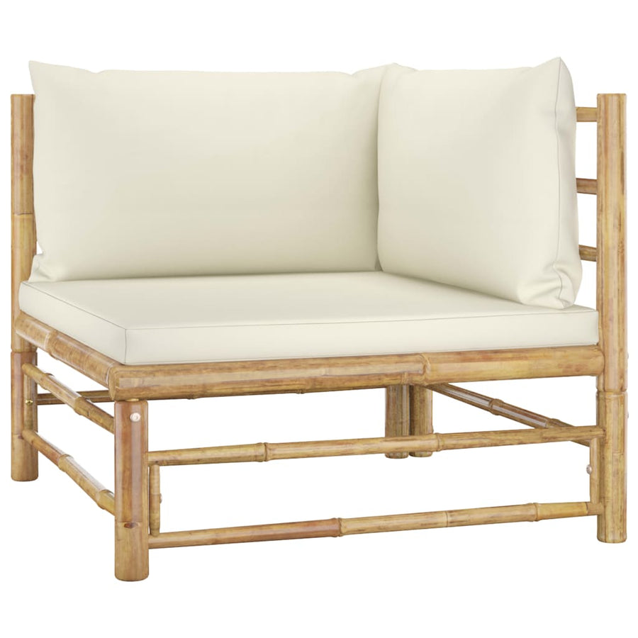 7-Delige Loungeset Met Witte Kussens Bamboe Crème 2x hoek + 4x midden + Tafel