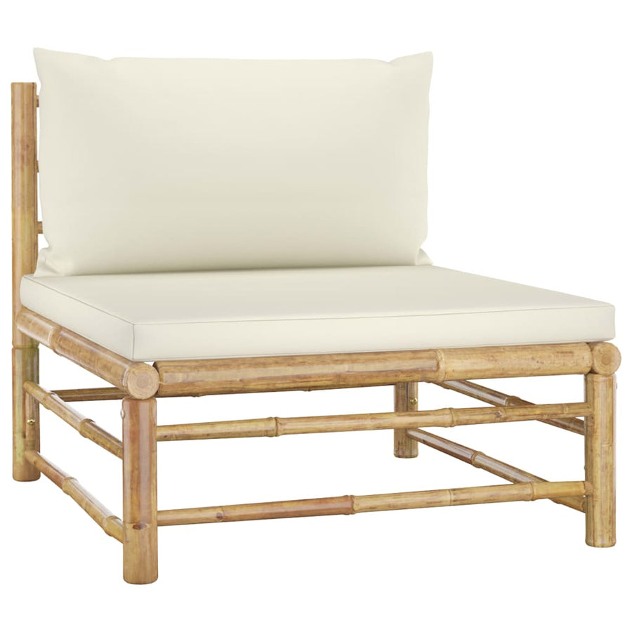 7-Delige Loungeset Met Witte Kussens Bamboe Crème 2x hoek + 4x midden + Tafel