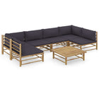 7-Delige Loungeset Met Donkergrijze Kussens Bamboe Donkergrijs 2x hoek + 4x midden + Tafel