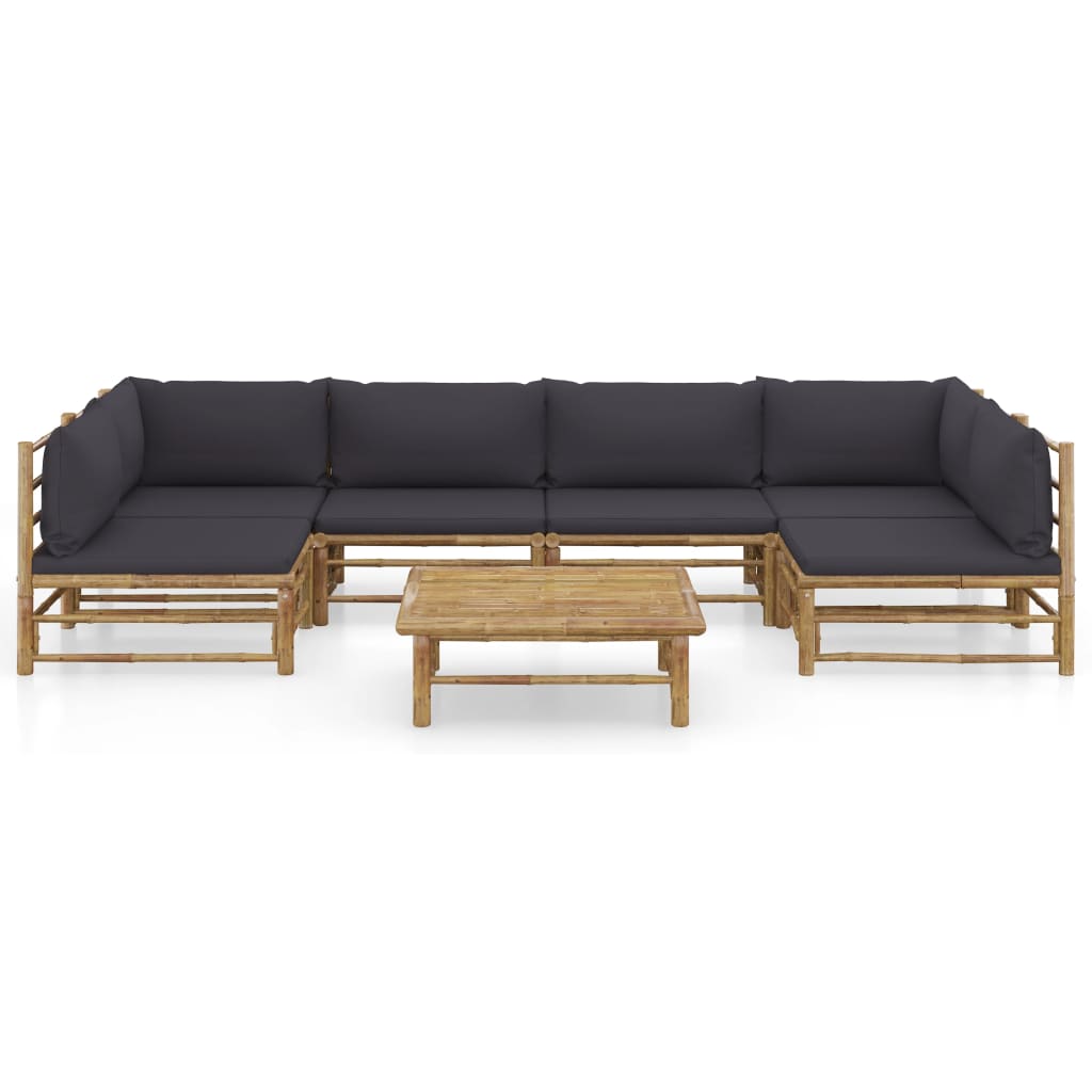 7-Delige Loungeset Met Donkergrijze Kussens Bamboe Donkergrijs 2x hoek + 4x midden + Tafel