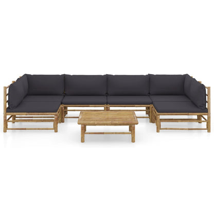 7-Delige Loungeset Met Donkergrijze Kussens Bamboe Donkergrijs 2x hoek + 4x midden + Tafel
