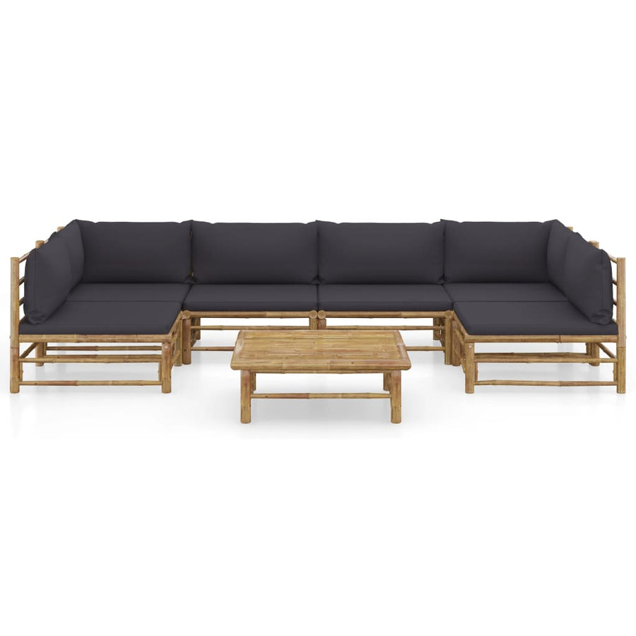 7-Delige Loungeset Met Donkergrijze Kussens Bamboe Donkergrijs 2x hoek + 4x midden + Tafel