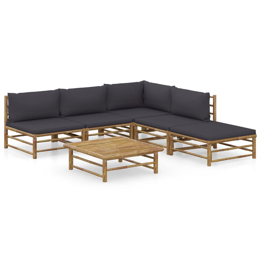 6-Delige Loungeset Met Donkergrijze Kussens Bamboe Donkergrijs hoek + 3x midden + voetensteun + Tafel