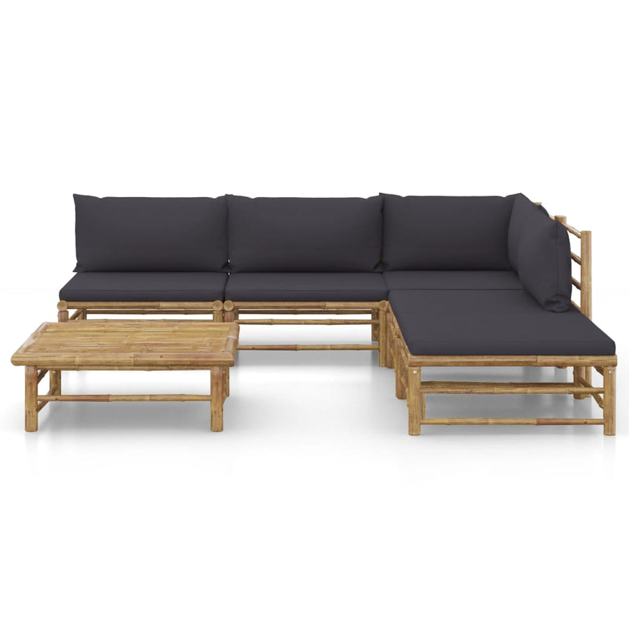 6-Delige Loungeset Met Donkergrijze Kussens Bamboe Donkergrijs hoek + 3x midden + voetensteun + Tafel