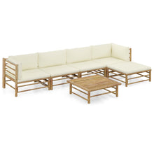 6-Delige Loungeset Met Witte Kussens Bamboe Crème 2x midden + 2x hoek + voetensteun + Tafel