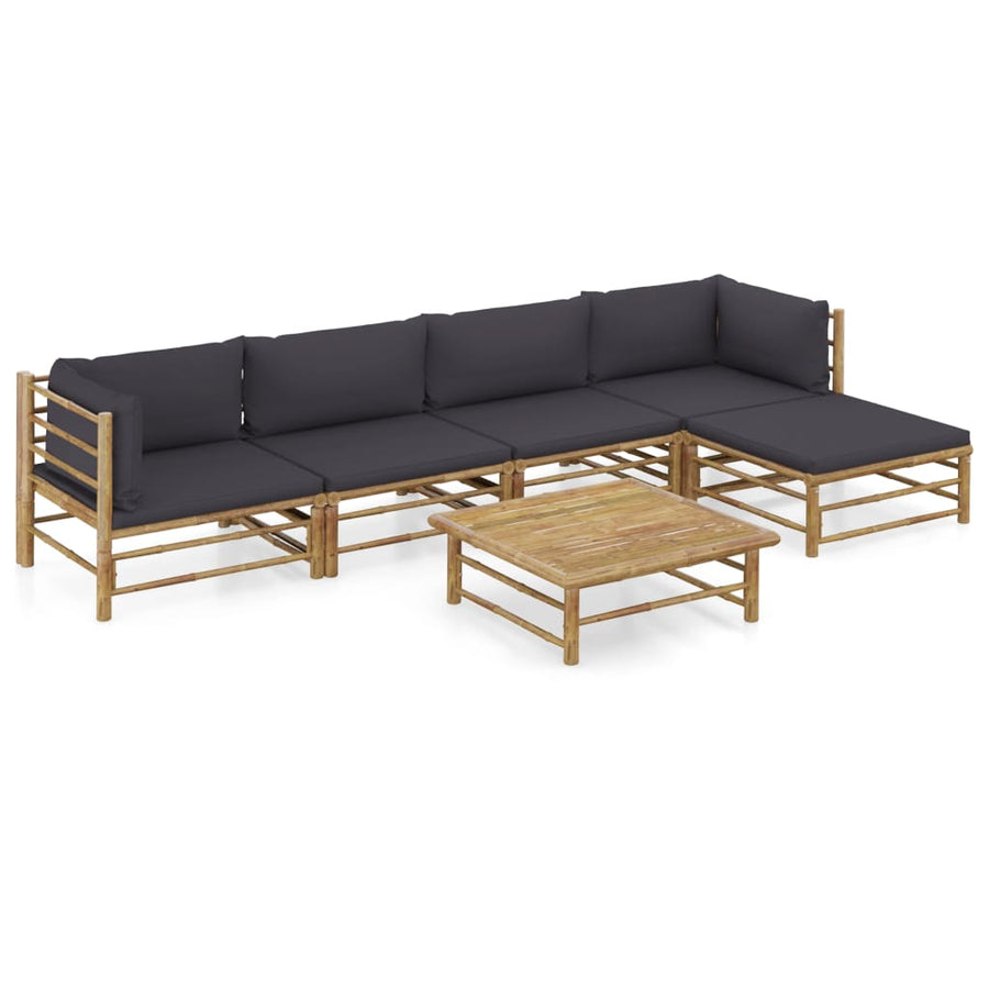 6-Delige Loungeset Met Donkergrijze Kussens Bamboe Donkergrijs 2x midden + 2x hoek + voetensteun + Tafel