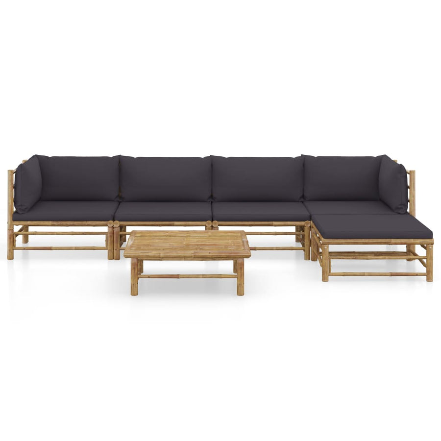 6-Delige Loungeset Met Donkergrijze Kussens Bamboe Donkergrijs 2x midden + 2x hoek + voetensteun + Tafel