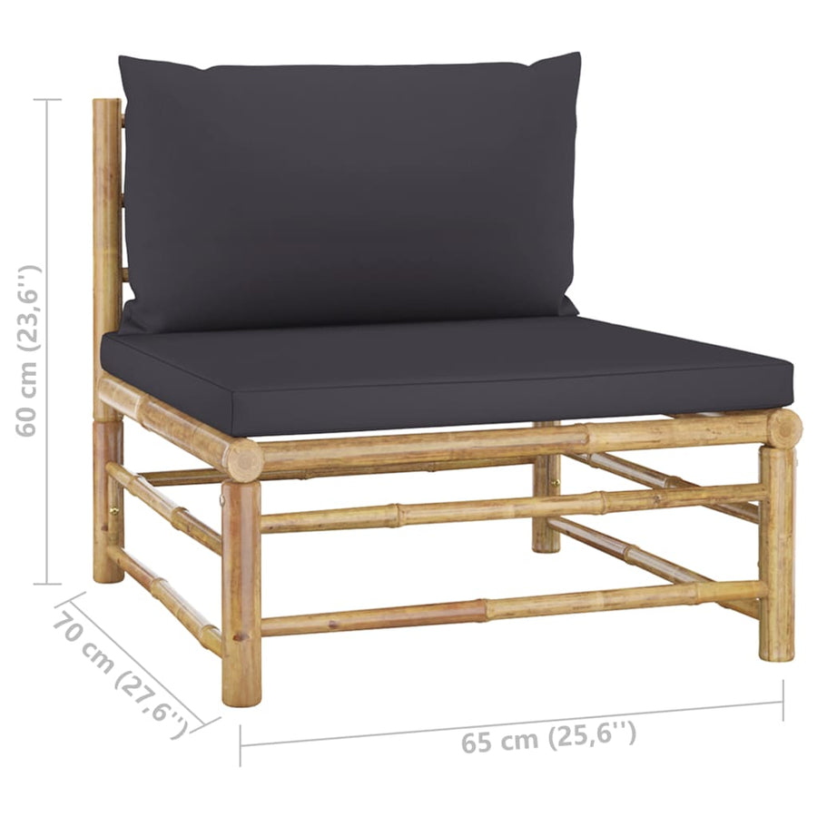 6-Delige Loungeset Met Donkergrijze Kussens Bamboe Donkergrijs 2x midden + 2x hoek + voetensteun + Tafel