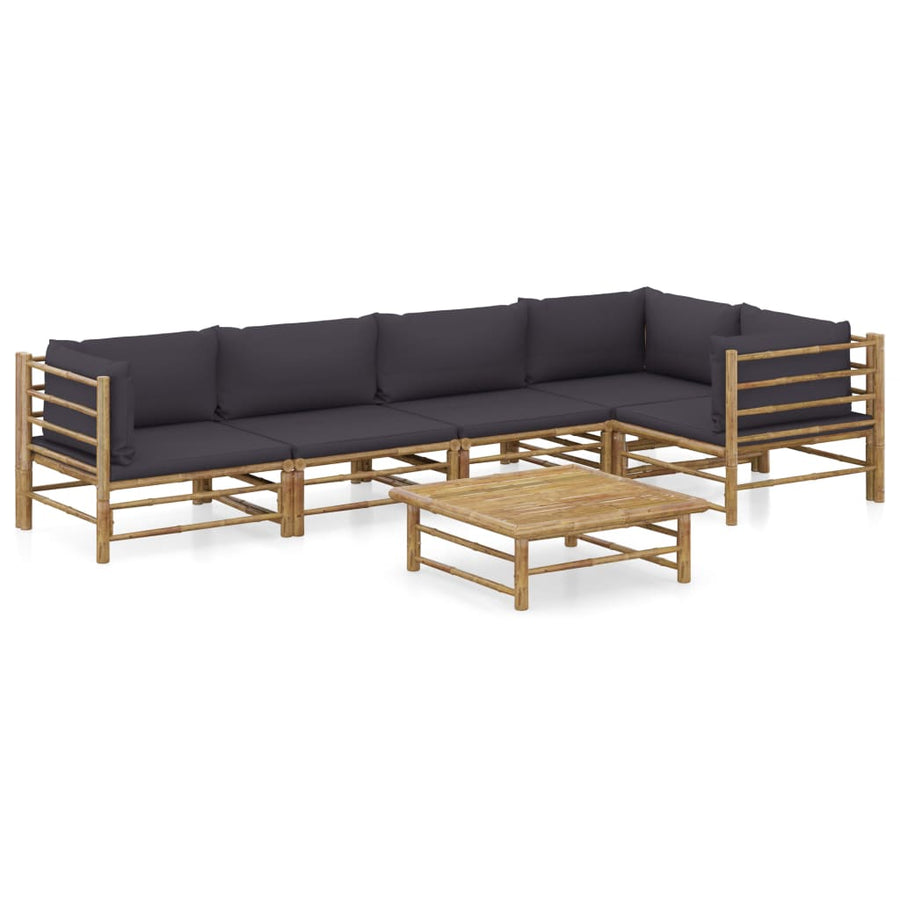 6-Delige Loungeset Met Donkergrijze Kussens Bamboe Donkergrijs 2x midden + 3x hoek + Tafel