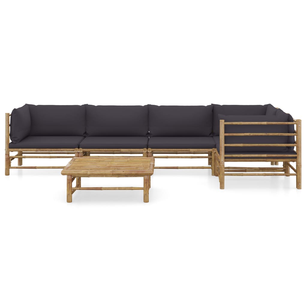 6-Delige Loungeset Met Donkergrijze Kussens Bamboe Donkergrijs 2x midden + 3x hoek + Tafel
