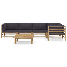 6-Delige Loungeset Met Donkergrijze Kussens Bamboe Donkergrijs 2x midden + 3x hoek + Tafel