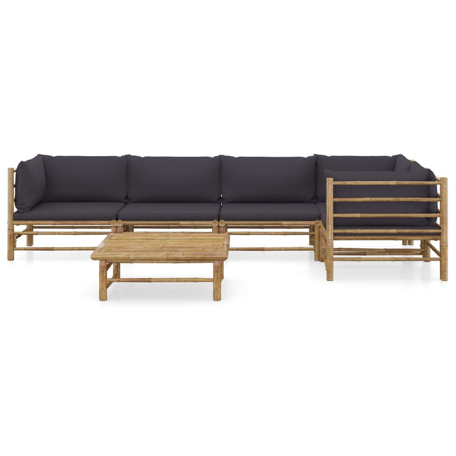 6-Delige Loungeset Met Donkergrijze Kussens Bamboe Donkergrijs 2x midden + 3x hoek + Tafel