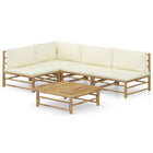 5-Delige Loungeset Met Witte Kussens Bamboe Crème hoek + 3x midden + Tafel