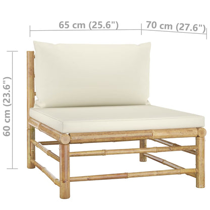 5-Delige Loungeset Met Witte Kussens Bamboe Crème hoek + 3x midden + Tafel