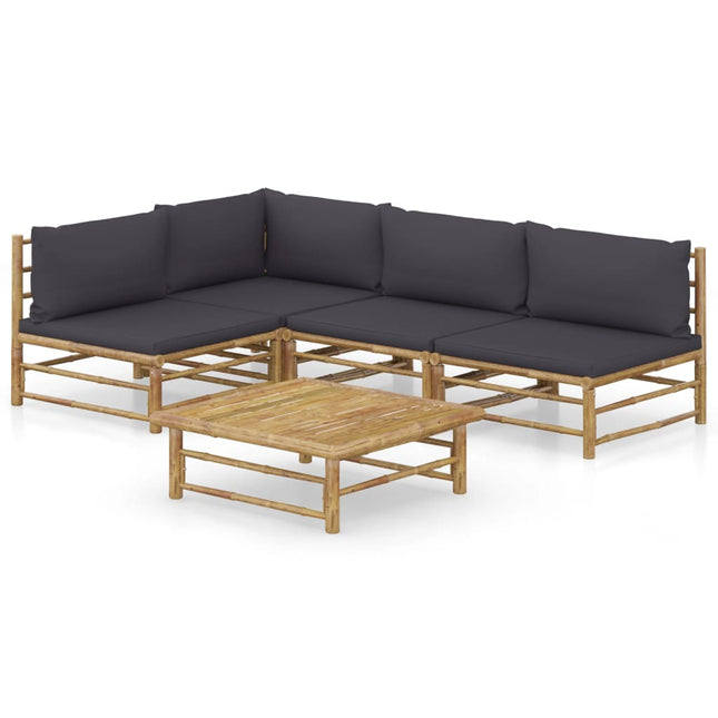 5-Delige Loungeset Met Donkergrijze Kussens Bamboe Donkergrijs hoek + 3x midden + Tafel