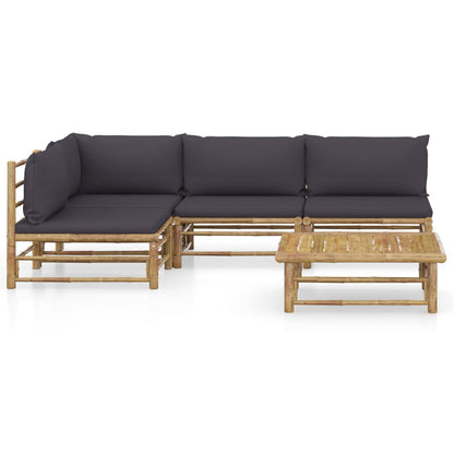 5-Delige Loungeset Met Donkergrijze Kussens Bamboe Donkergrijs hoek + 3x midden + Tafel
