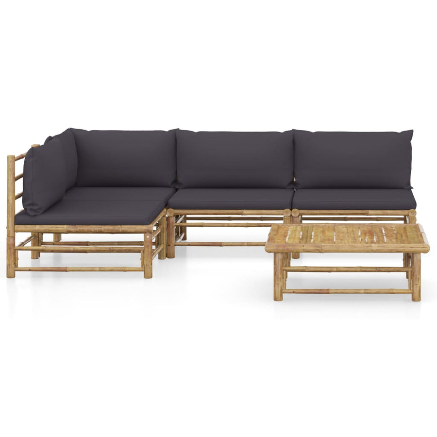 5-Delige Loungeset Met Donkergrijze Kussens Bamboe Donkergrijs hoek + 3x midden + Tafel