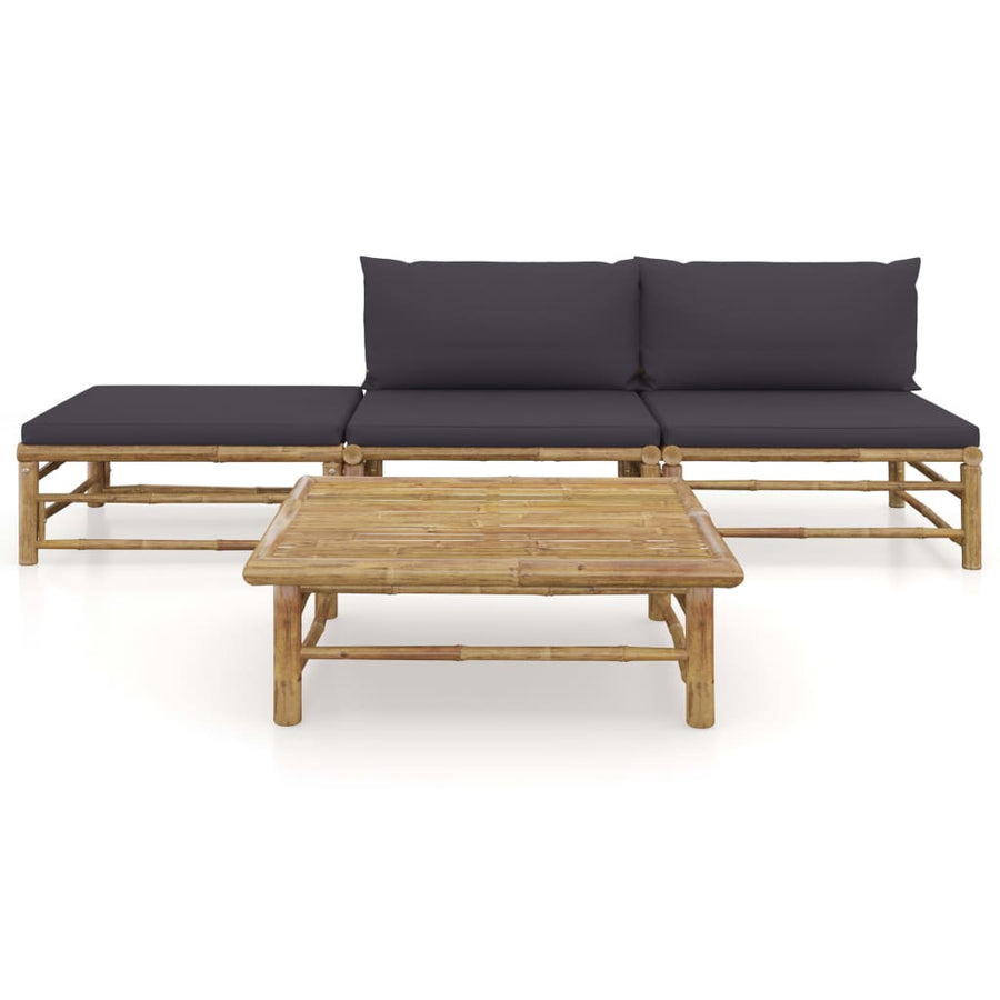 4-Delige Loungeset Met Donkergrijze Kussens Bamboe Donkergrijs 2x midden + voetensteun + Tafel