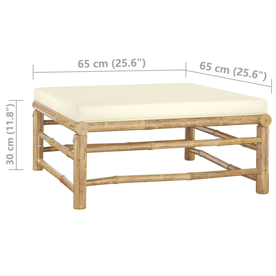 3-Delige Loungeset Met Witte Kussens Bamboe Crème hoek + midden + voetensteun