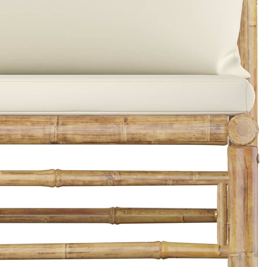 3-Delige Loungeset Met Witte Kussens Bamboe Crème hoek + midden + voetensteun