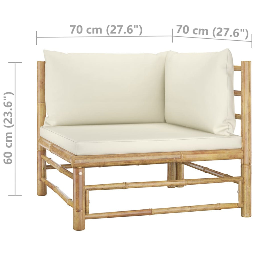3-Delige Loungeset Met Witte Kussens Bamboe Crème hoek + midden + voetensteun