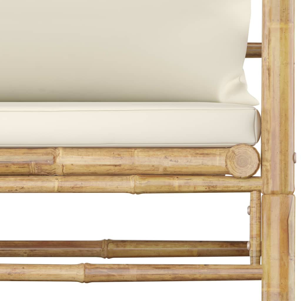 7-Delige Loungeset Met Witte Kussens Bamboe Crème 2x midden + 3x hoek + Fauteuil + Tafel