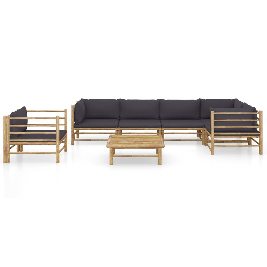7-Delige Loungeset Met Donkergrijze Kussens Bamboe Donkergrijs 2x midden + 3x hoek + Fauteuil + Tafel
