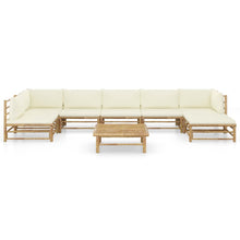 8-Delige Loungeset Met Witte Kussens Bamboe Crème 2x hoek + 4x midden + voetensteun + Tafel